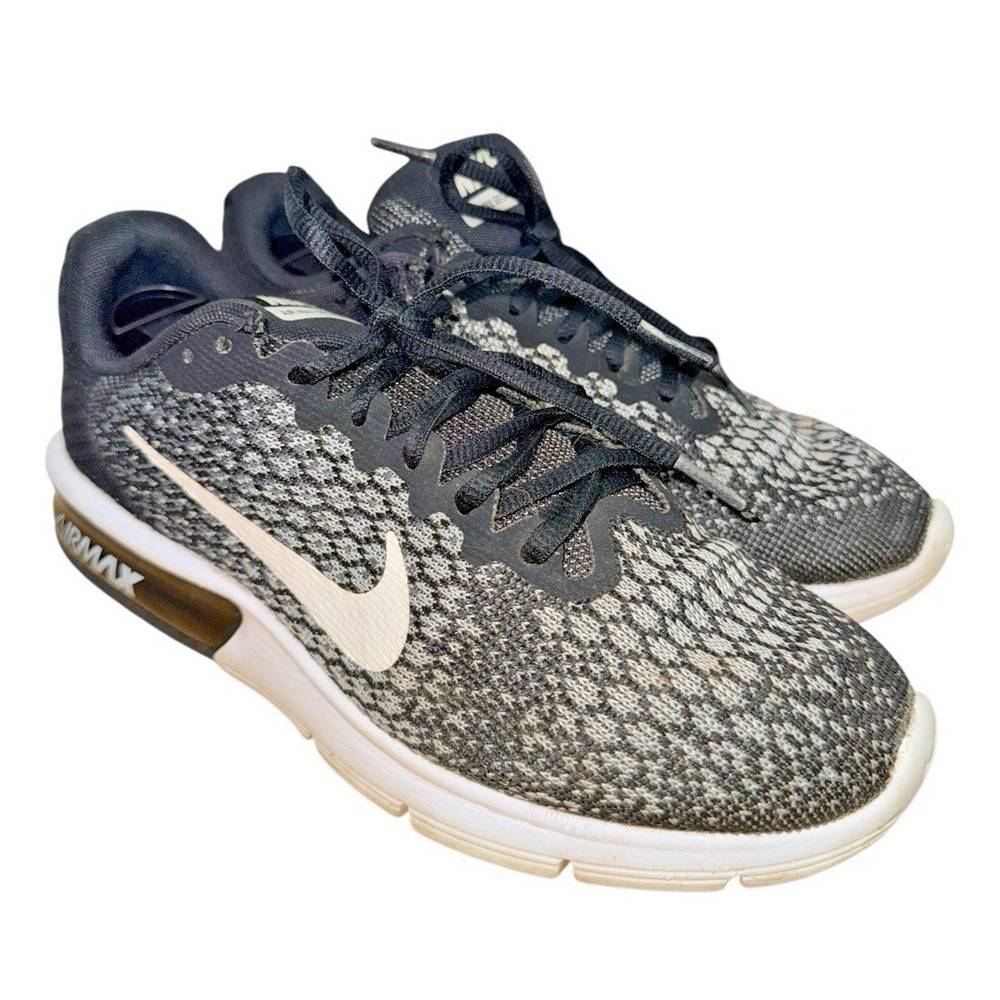 Nike Air Max Sequent‎ 2 Womens 9 Pre-Owned Running Shoes Black White 852465-002